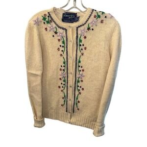 Vintage Woodstock by Bernard hand-framed and embroidered cardigan shetland‎ wool